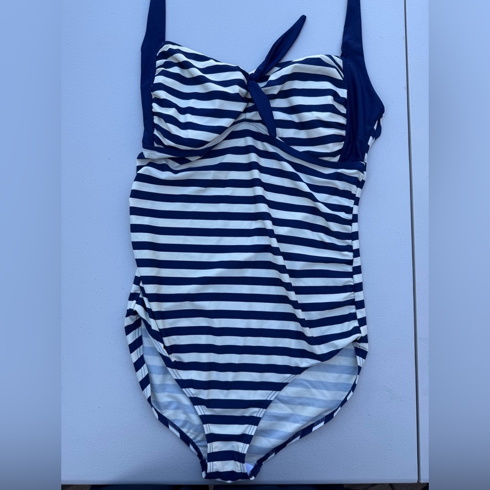 Navy Striped Maternity Swimsuit